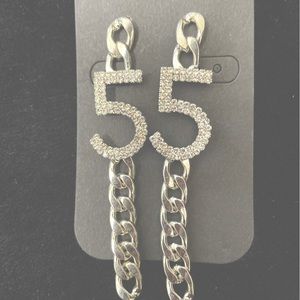 Silver chain and rhinestone #5 earrings
